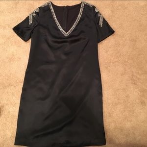 Black Silk & Rhinestone Mini Shift Dress